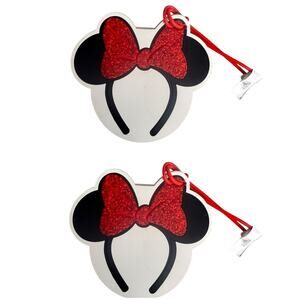 Disney Parks Minnie Mouse Ears Headband Red Glitter Bow Luggage Tag Lot of 2
